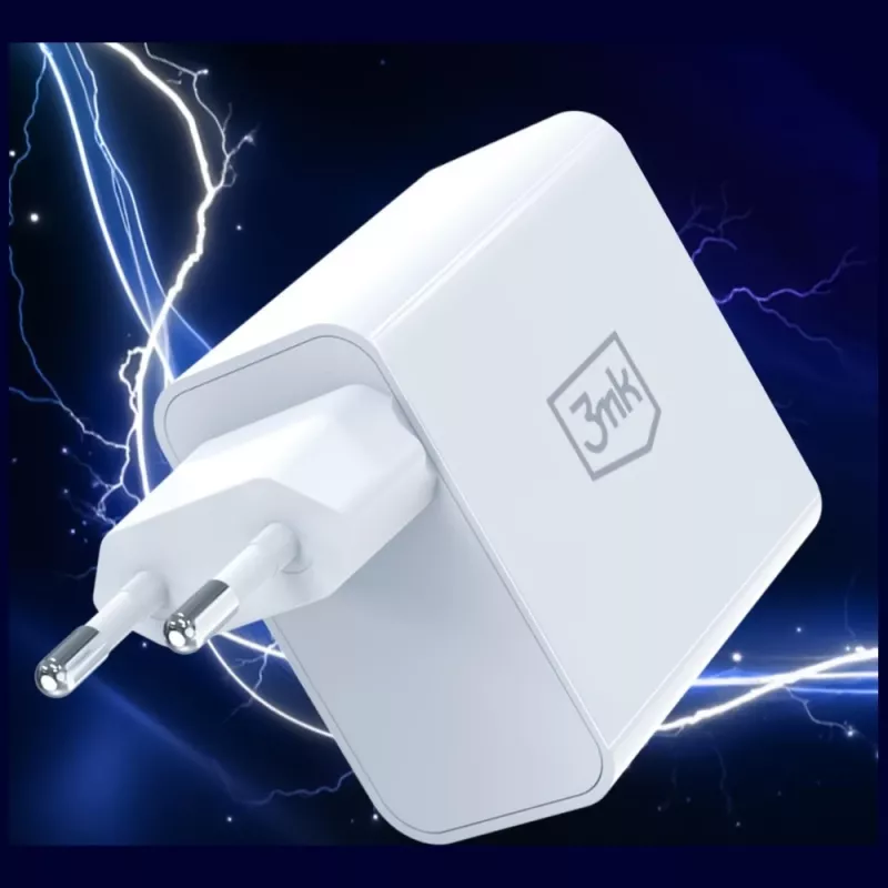 3MK FlowPower 45W PD 3.0 QC4+ GaN laturi valkoinen