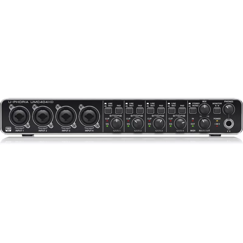 Behringer UMC404HD USB-äänikortti 4x4 24-bit/192 kHz MIDAS-esivahvistimilla