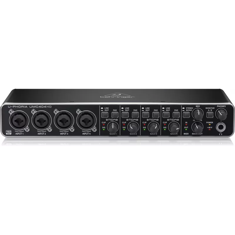 Behringer UMC404HD USB-äänikortti 4x4 24-bit/192 kHz MIDAS-esivahvistimilla