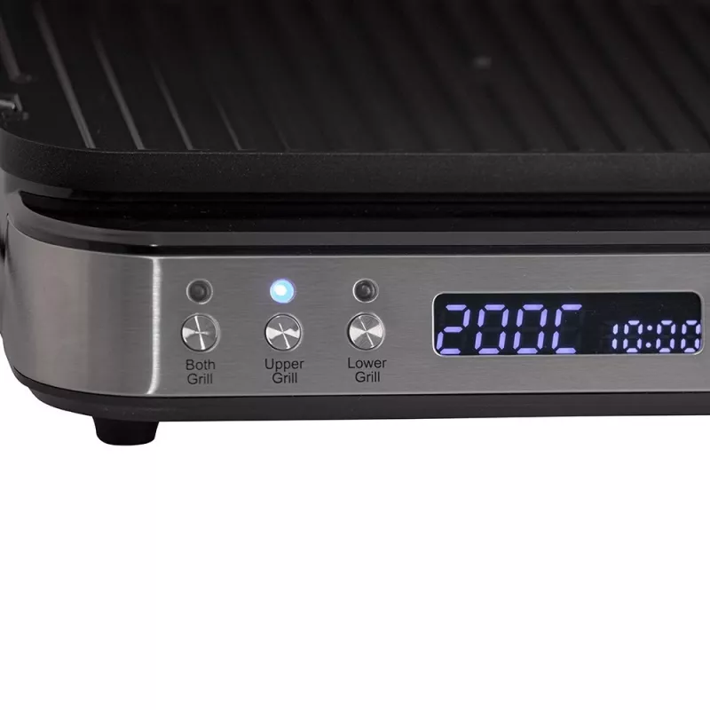 ELDOM GK200 GRILO kontaktigrilli 2000W säädettävällä termostaatilla, tarttumattomat levyt, musta/hopea