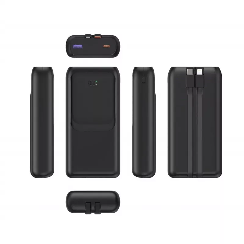 Gembird PB20-PD20-LCD-01 pikalatausvaravirtalähde integroiduilla kaapeleilla, 20 W, 20000 mAh, musta