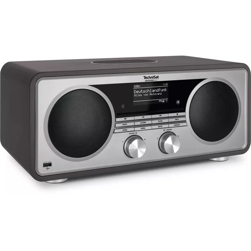 TechniSat DIGITRADIO 602 DAB+/FM/Internet-radio Bluetoothilla, CD-soittimella ja Qi-latausasemalla - antrasiitti/hopea