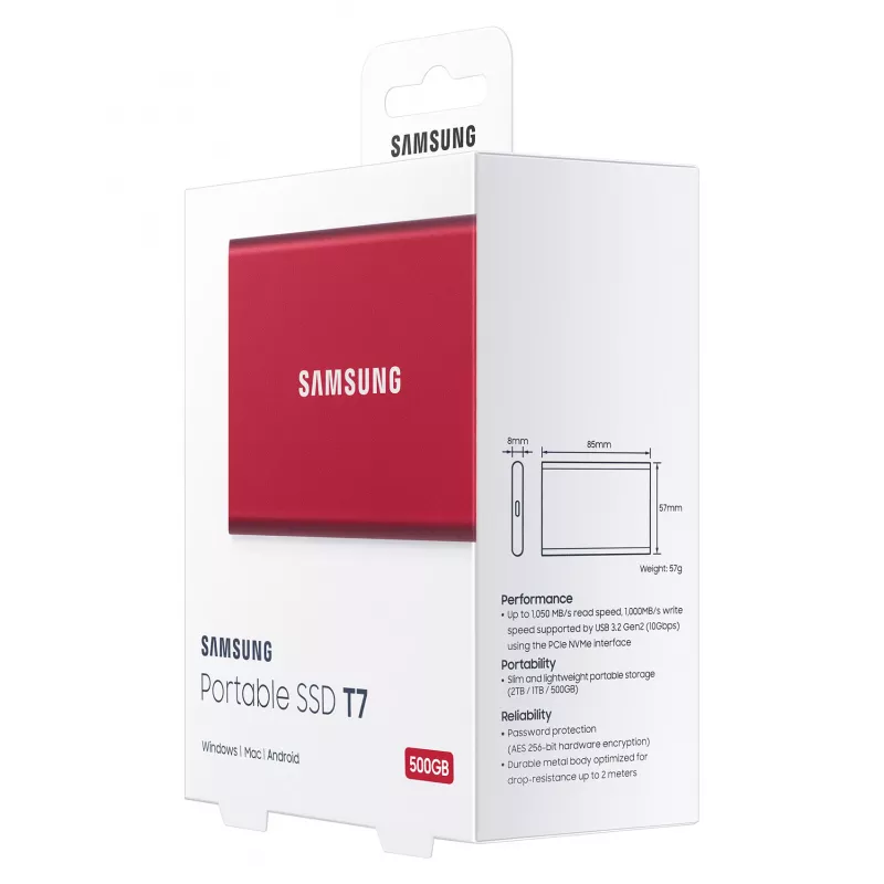 Samsung Portable SSD T7 500GB USB 3.2 Gen 2 Metallic Red ulkoinen SSD-kiintolevy
