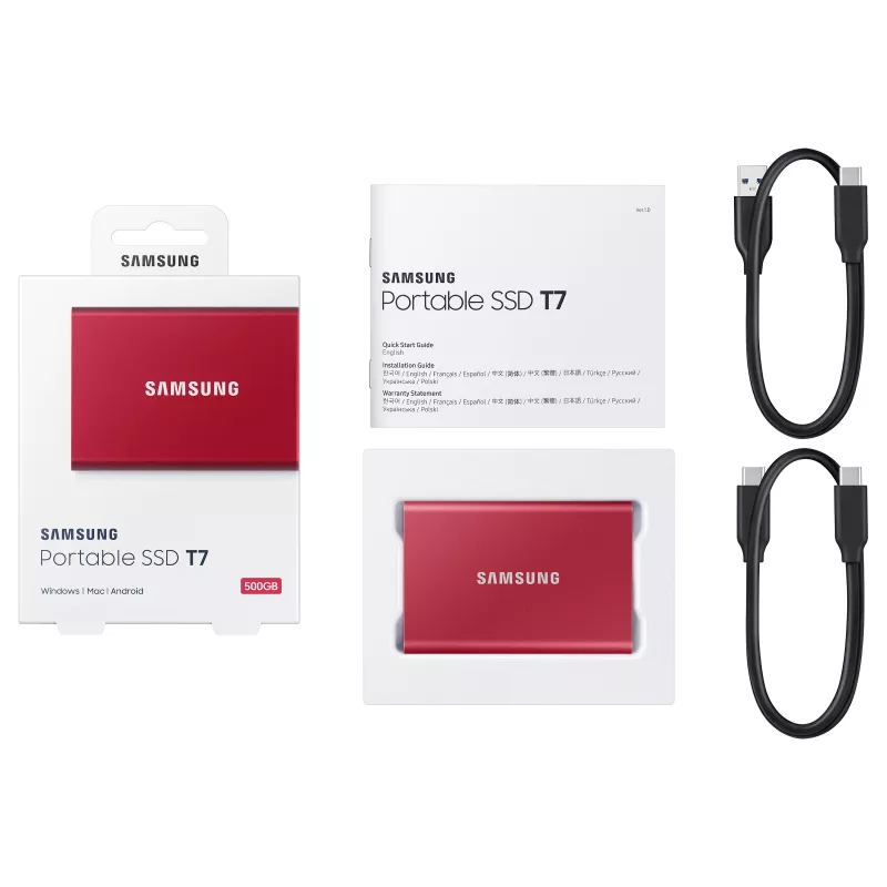 Samsung Portable SSD T7 500GB USB 3.2 Gen 2 Metallic Red ulkoinen SSD-kiintolevy