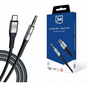 3MK AUX USB-C 3,5 mm -liitäntään audiokaapeli (12 cm) - harmaa