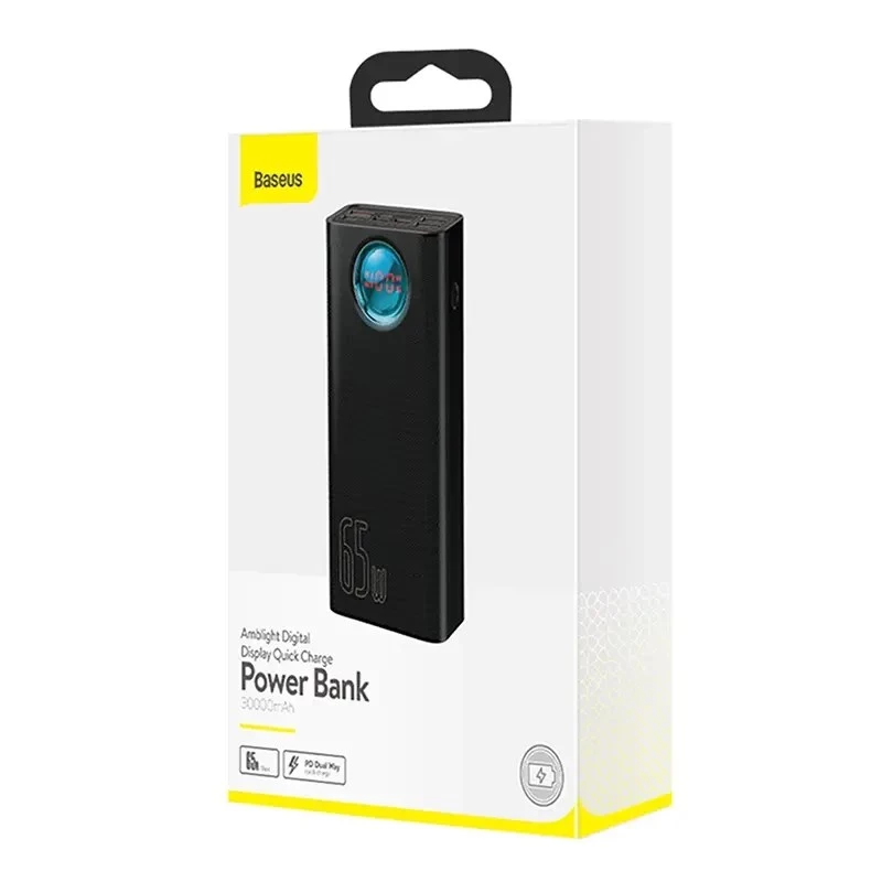 Baseus Amblight varavirtalähde 30000mAh, 4xUSB, USB-C, 65W, musta