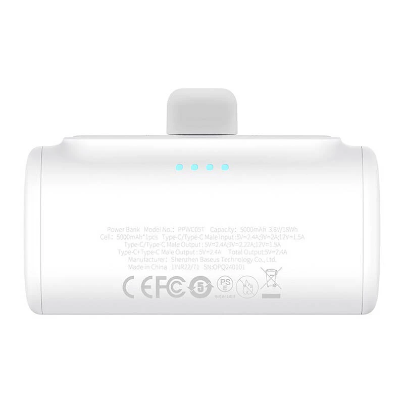 Baseus Compact 5000mAh 20W USB-C varavirtalähde valkoinen