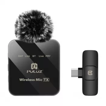 PULUZ PU648B langaton mikrofoni (USB-C) - ammattimainen lavalier-mikrofoni ENC-kohinanvaimennuksella, 10 m kantama, 12 h akku