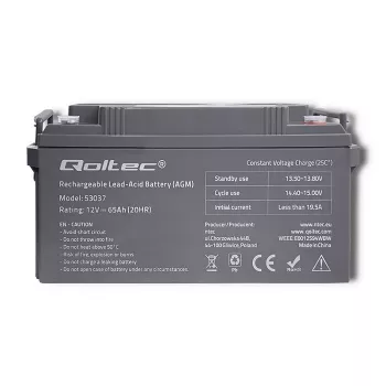 Qoltec 53037 AGM-akku 12V 65Ah max 780A