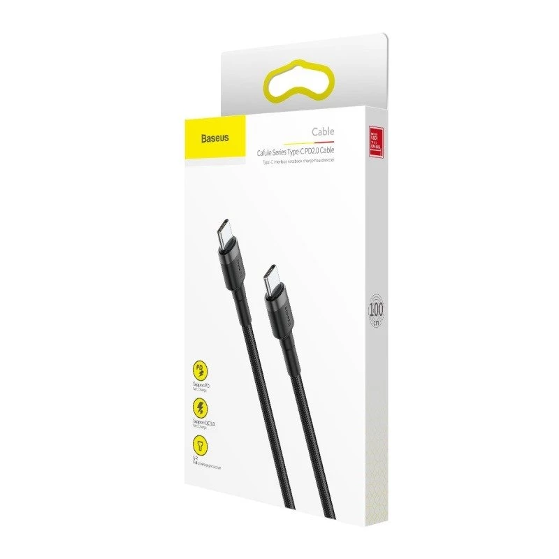 Baseus Cafule USB-C - USB-C -kaapeli PD 2.0 QC 3.0 60W 1 m (musta/harmaa)