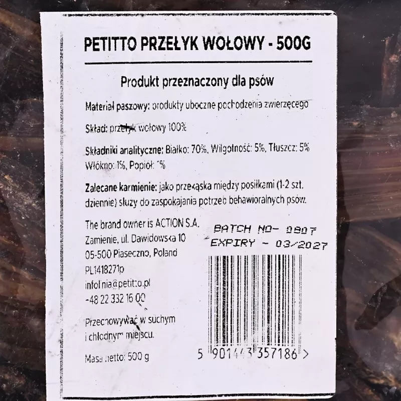 PETITTO naudan ruokatorvi koiran herkku 500g