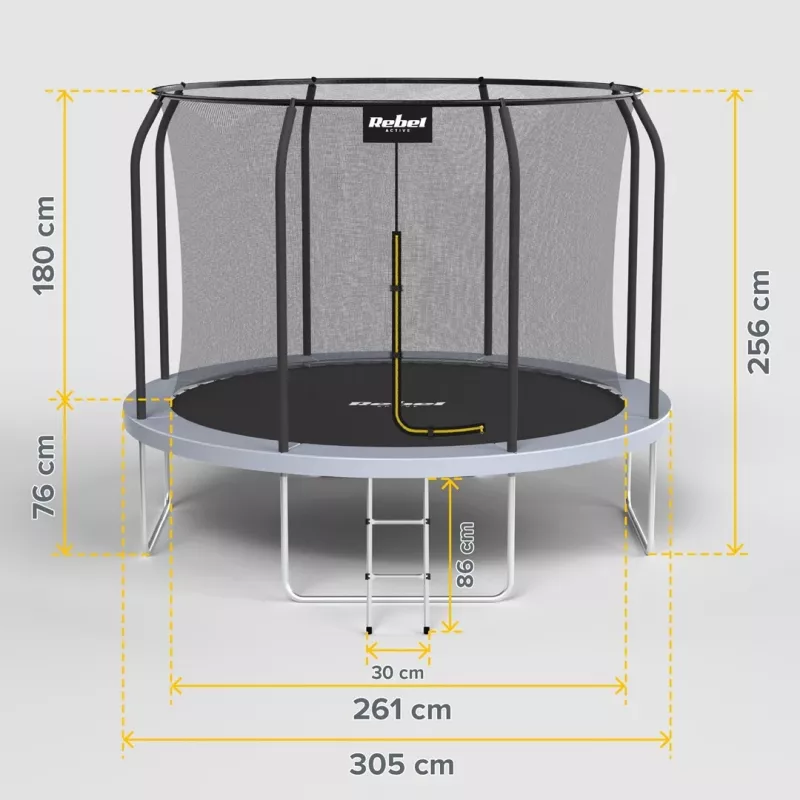 REBEL Active Trampoline PRO 10ft/305 cm turvaverkolla, musta/sininen
