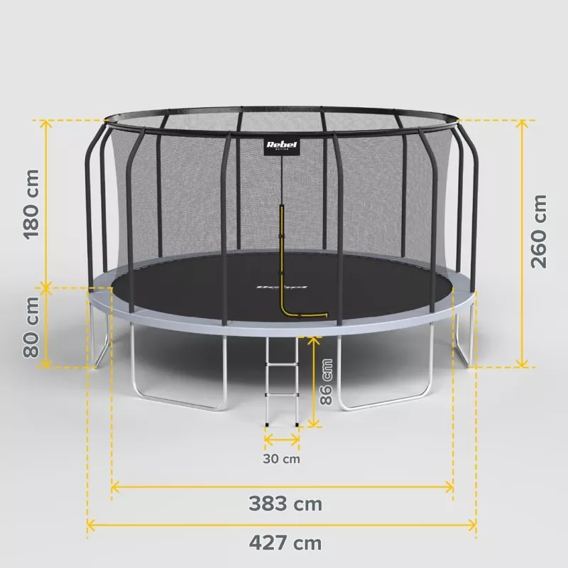 REBEL Active Trampoline PRO 14ft/427 cm turvaverkolla ja tikkailla