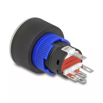 Delock 22 mm asennettava painonappikytkin, litteä, punainen LED, juotosliitännät, 1 NO, 230 V AC/DC