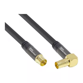 Good Connections SmartFLEX SAT-antennikaapeli, IEC/Coax kulmauros - naaras, kullattu, nelinkertainen suojaus, 120 dB, musta, 1,5 m (GC-M2072)
