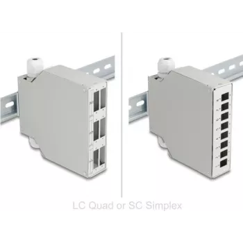 Delock kuituoptinen patch-paneeli 6 porttia SC duplex ja LC quad vaihtoehtoisella paneelilla 8 x SC simplex tai LC duplex harmaa DIN-kiskoasennus (86095)