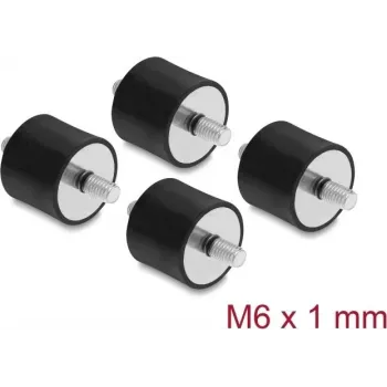 Delock tärinänvaimennin M6 x 1 mm D 25 x H 20 mm 2 x ulkokierteellä 4 kpl musta (60815)