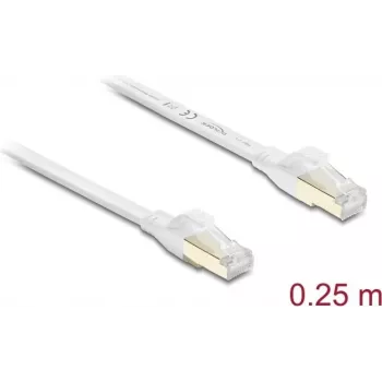 Delock RJ45 litteä verkkokaapeli Cat.8.1 U/FTP 40 Gbit/s asti 0,25 m valkoinen (81023)