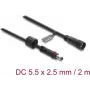 Delock DC-jatkokaapeli 5,5 x 2,5 mm uros–naaras ruuvilukituksella M12 x 1,75 mm kierre vesitiivis 18 AWG, 2 m musta