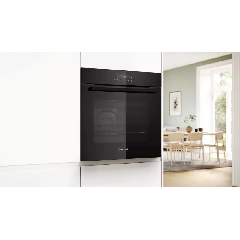 BOSCH HBG571EB4 kalusteisiin asennettava uuni, musta, 71 L, pyrolyyttinen itsepuhdistus, 7 lämmitystapaa