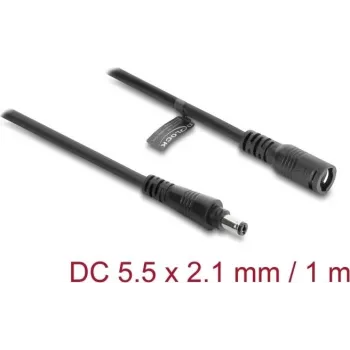 Delock DC-jatkojohto 5,5 x 2,1 mm uros–naaras bajonettilukituksella 18 AWG, 1 m musta (67389)