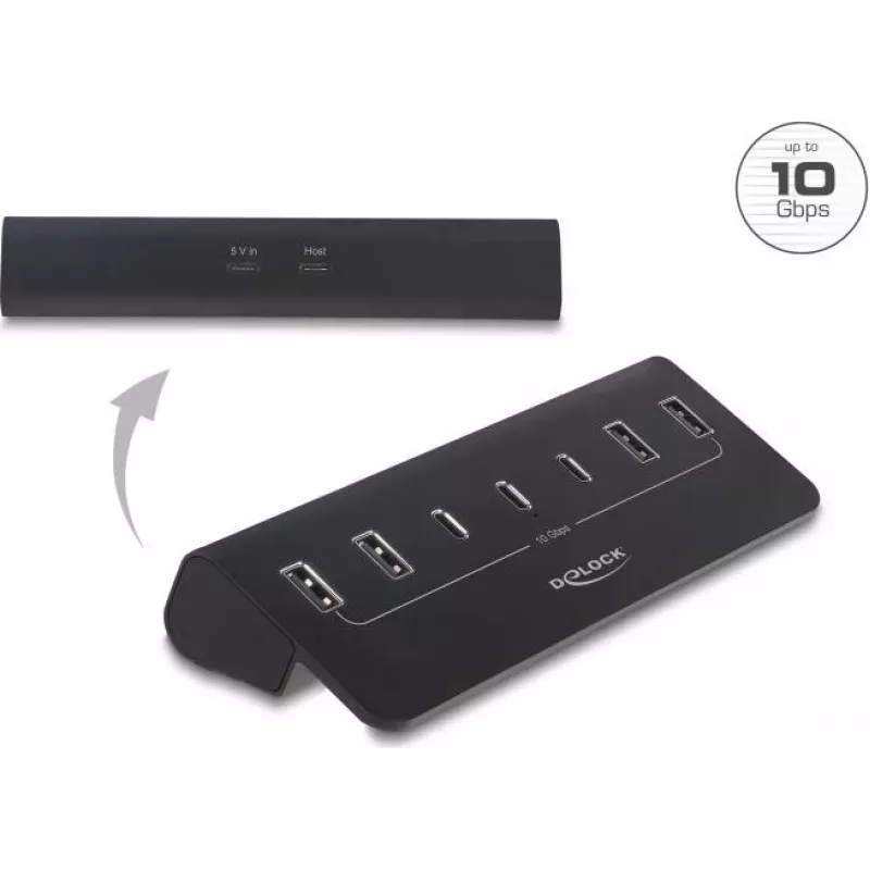 Delock USB 10 Gbps -keskitin 3 USB Type-C ja 4 USB Type-A liitännällä (64283)