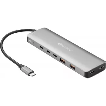 Sandberg USB-C - 5x USB-C + 2x USB-A -keskitin, 100W, USB 3.2 Gen 1, harmaa