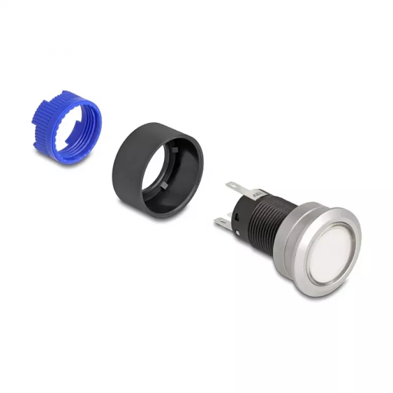 Delock painonappikytkin 22 mm litteä muovi valkoinen LED