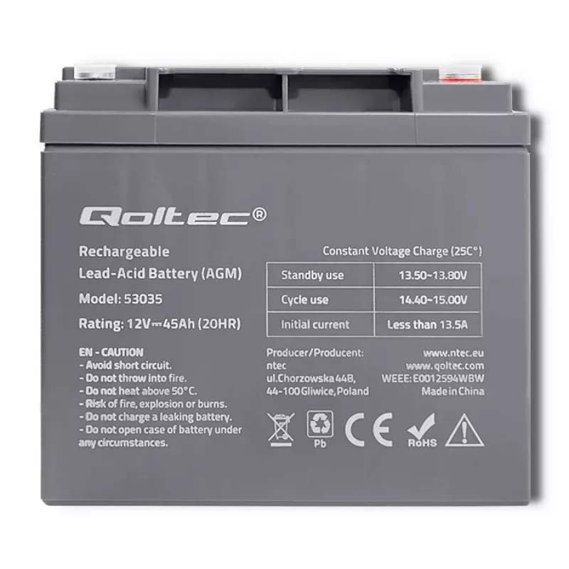 Qoltec 53035 AGM-akku 12V 45Ah 540A