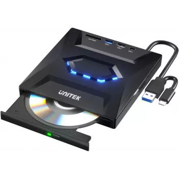 Unitek ulkoinen DVD/CD-poltin, USB 5 Gbps -keskitin, SD-kortinlukija T1037A01