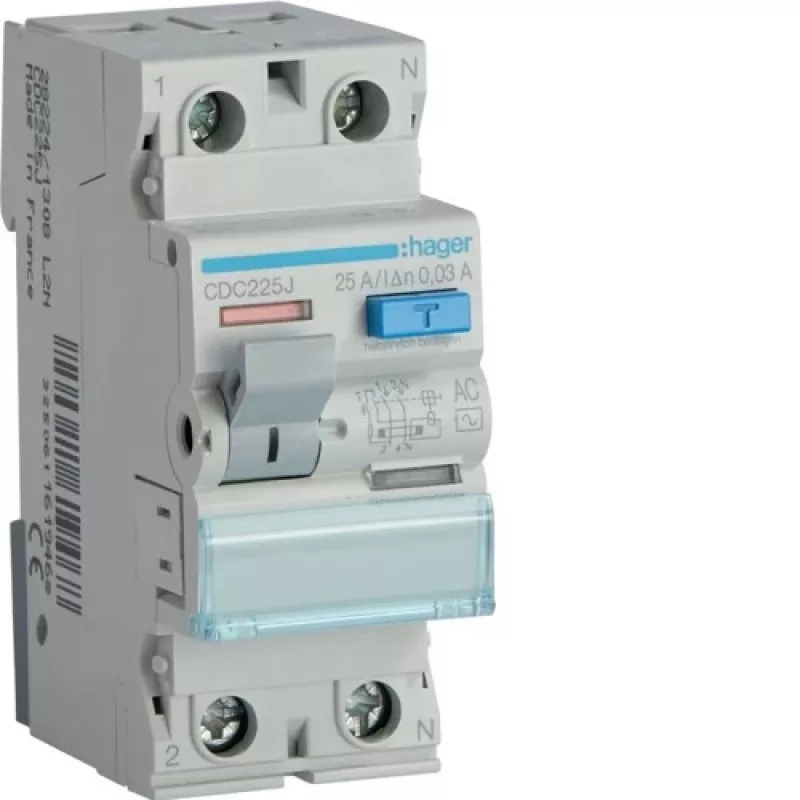 Hager CDC225J nollajohdinkisko 25-napainen 125A 400V harmaa/sininen