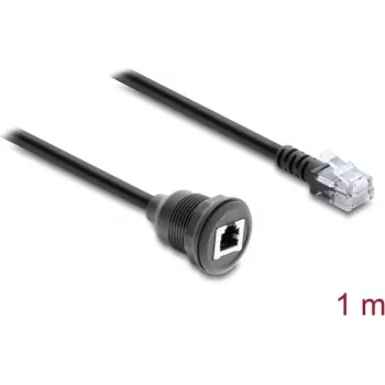 Delock RJ12 pistoke RJ12 naarasliittimeen paneeliasennus jatkokaapeli 1 m musta (91268)