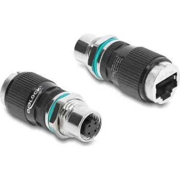 Delock M12-adapteri D-koodattu 4-napainen naaras - RJ45-naaras paneeliasennus pyöreä suora