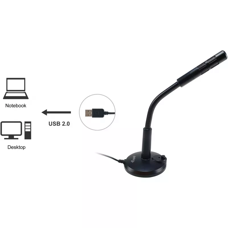 Equip pöytämikrofoni säädettävällä kulmalla, USB-liitäntä, musta