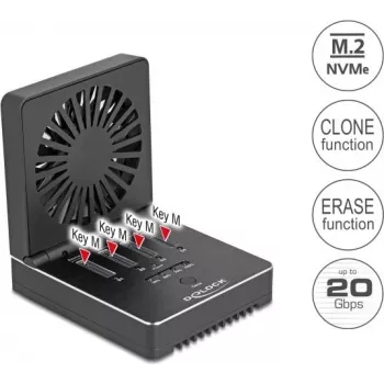 Delock USB 20 Gbps M.2 -telakointiasema 4 x M.2 NVMe PCIe SSD -levylle kloonaus- ja poistotoiminnolla