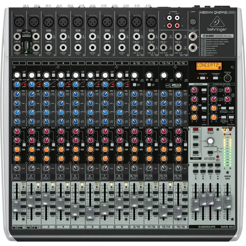 Behringer QX2442USB 24-input 4/2-bus analoginen mikseri USB-liitännällä ja FX