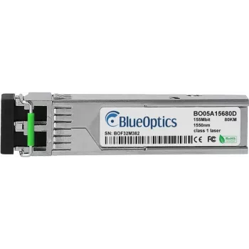 BlueOptics 1241480000 yhteensopiva SFP-lähetin-vastaanotin yksimuotokuidun tiedonsiirtoon 155 Mbit kuituverkoissa. Tukee Fast Ethernet-, Fibre Channel- tai SONET/SDH-sovelluksia kytkimissä, reitittimissä, tallennusjärjestelmissä ja vastaavassa laitteistossa.