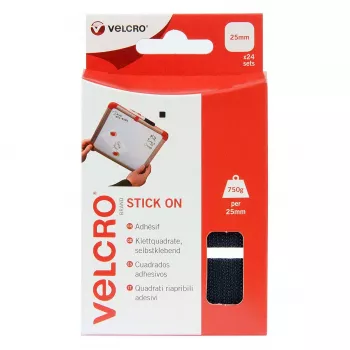VELCRO liimattavat tarraneliöt 25mm x 25mm, itseliimautuva, musta, 24 sarjaa (48 kpl)