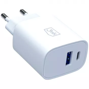 3MK FlowPower 30W USB-A USB-C PD 3.0 QC 4+ seinälaturi valkoinen