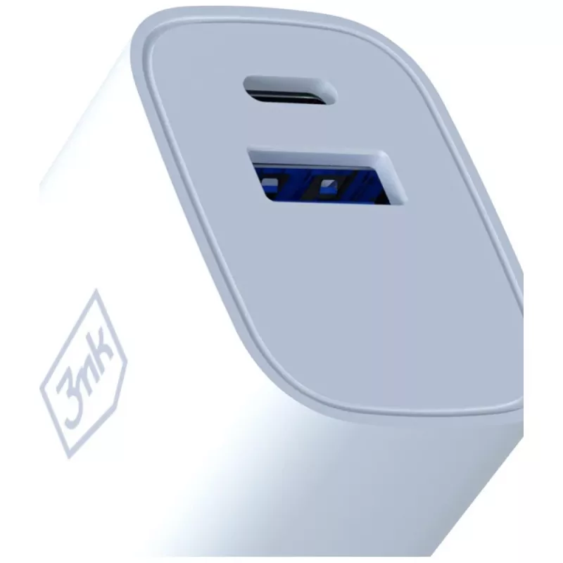 3MK FlowPower 30W USB-A USB-C PD 3.0 QC 4+ seinälaturi valkoinen