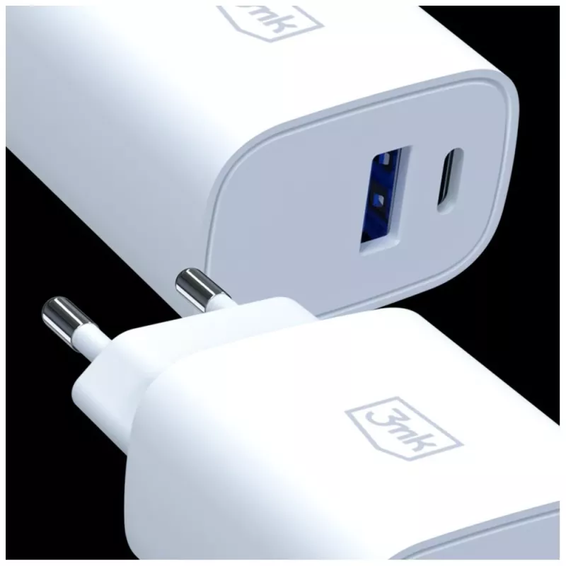 3MK FlowPower 30W USB-A USB-C PD 3.0 QC 4+ seinälaturi valkoinen
