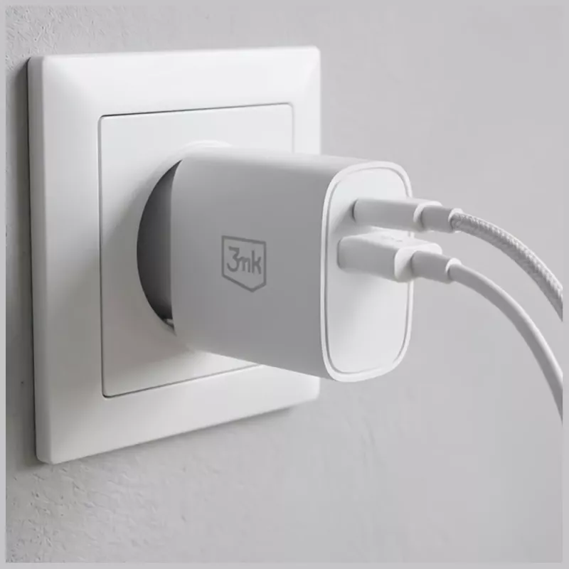 3MK FlowPower 30W USB-A USB-C PD 3.0 QC 4+ seinälaturi valkoinen