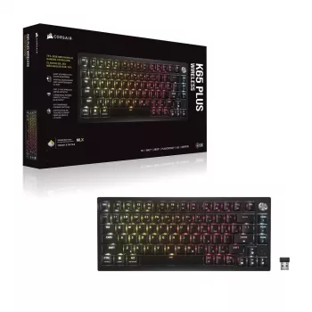 CORSAIR K65 PLUS Wireless 75% mekaaninen näppäimistö, Hot-Swappable, MLX Red Tactile -kytkimet, Per-Key RGB, QWERTY English, musta
