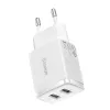 Baseus kompakti universaali valkoinen AC-sisälaturi 10,5W 2 USB-A liitäntää