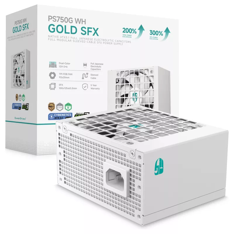 DeepCool PS750G WH 750W ATX 3.1 täysin modulaarinen 80 Plus Gold virtalähde valkoinen
