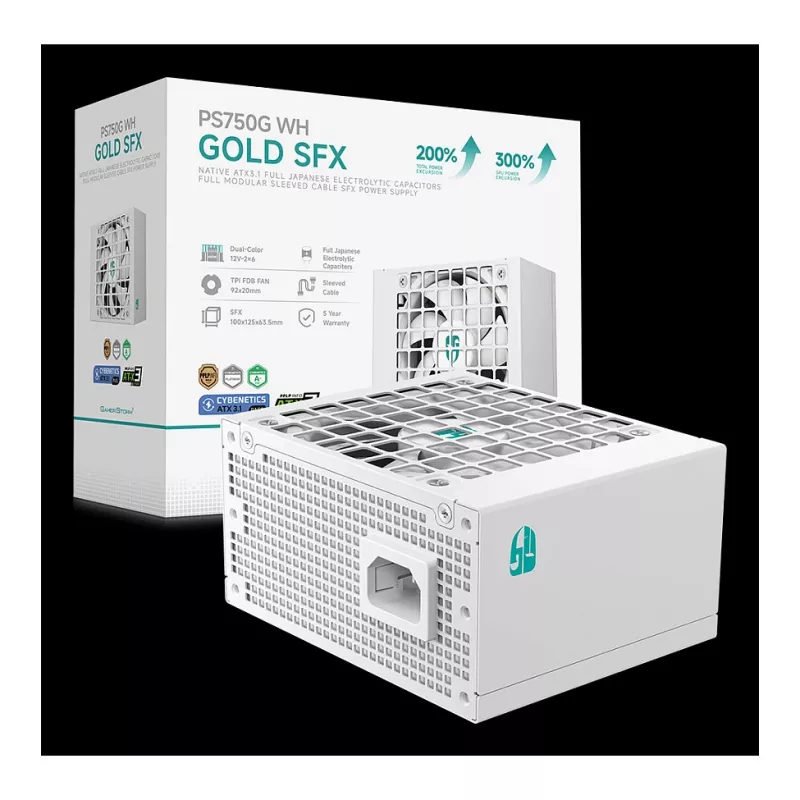 DeepCool PS750G WH 750W ATX 3.1 täysin modulaarinen 80 Plus Gold virtalähde valkoinen