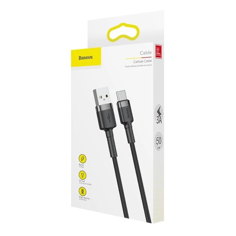 Baseus Cafule USB-A - USB-C-kaapeli 0,5 m harmaa+musta