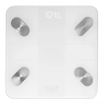 Adler älykäs kylpyhuonevaaka AD 8186 valkoinen – Bluetooth 4.2, kehonkoostumusanalyysi, 180 kg kapasiteetti, karkaistu lasi