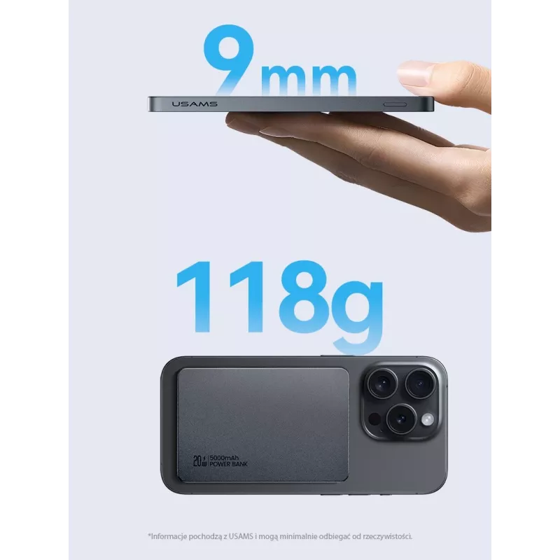 USAMS varavirtalähde 5000mAh 20W PD MagSafe langaton harmaa