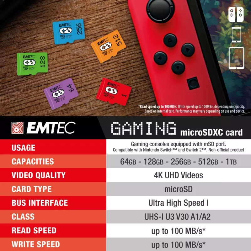 EMTEC Gaming MicroSDXC 256 GB UHS-I U3 V30 A1 muistikortti